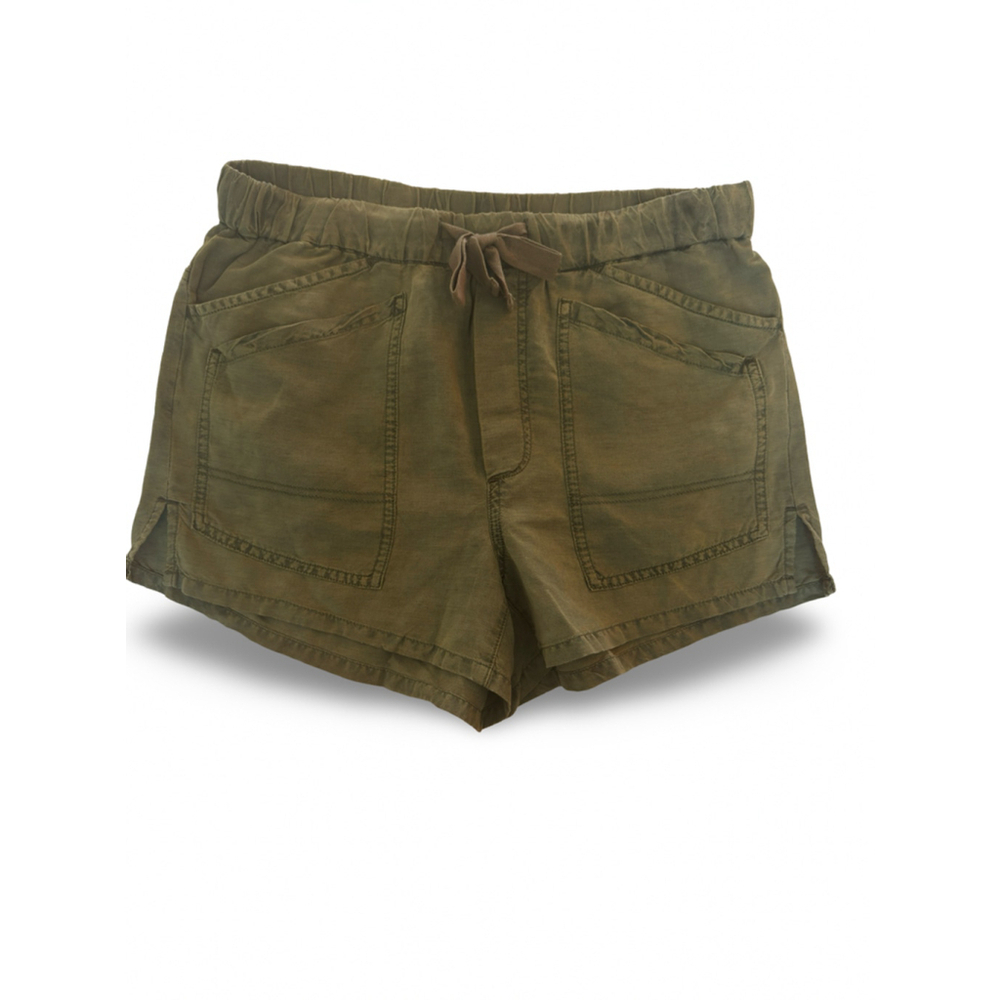 Anthropologie Olive Green Drawstring Linen-Blend Shorts - Size‎ S - Picture 2 of 6